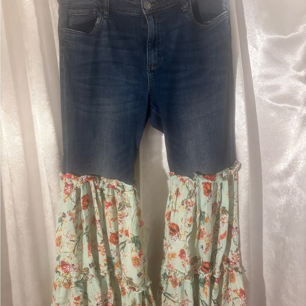 Reworked upcycled Kut from the Kloth Floral Wide Leg Jeans one of a kind 12